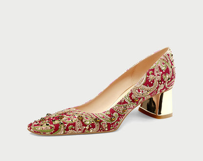 Pjjuu Spring And Autumn Red Wedding Block Xiuhe Clothes Shoes - SANS