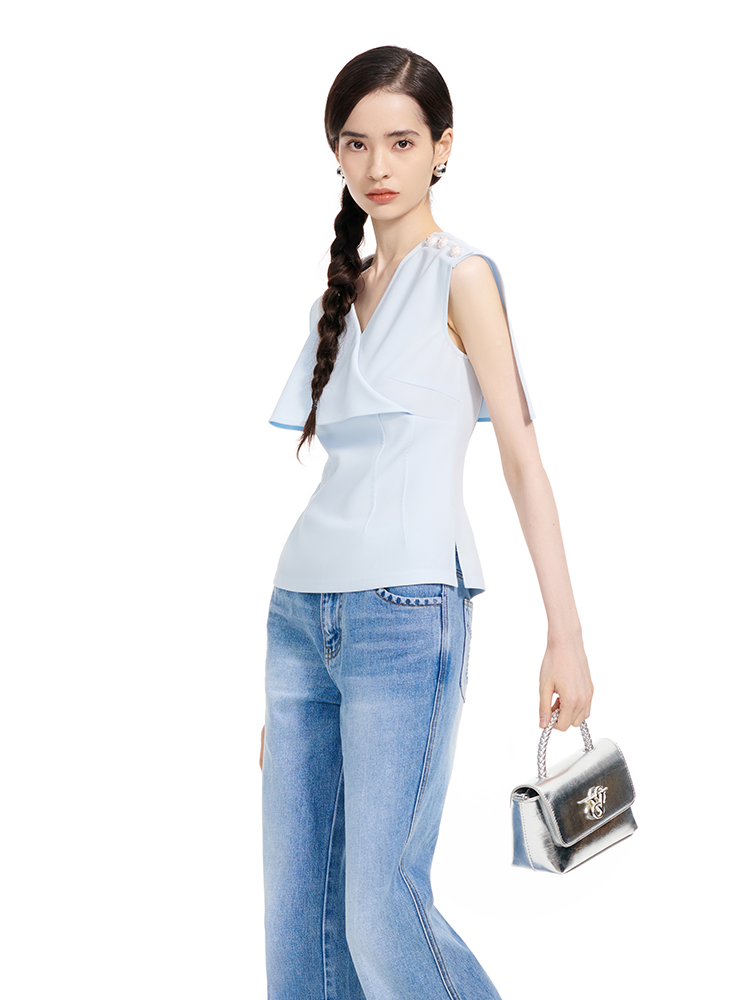 YES BY YESIR | Deconstructed Layered sleeveless Chiffon Shirt - SORALIA.