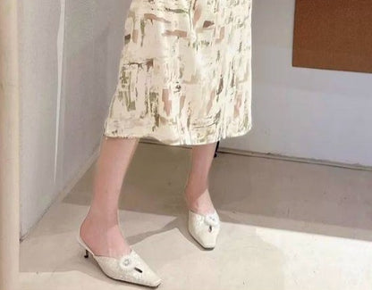 B-FEI embellished white slip-on low heel mule shoes-NIKO.
