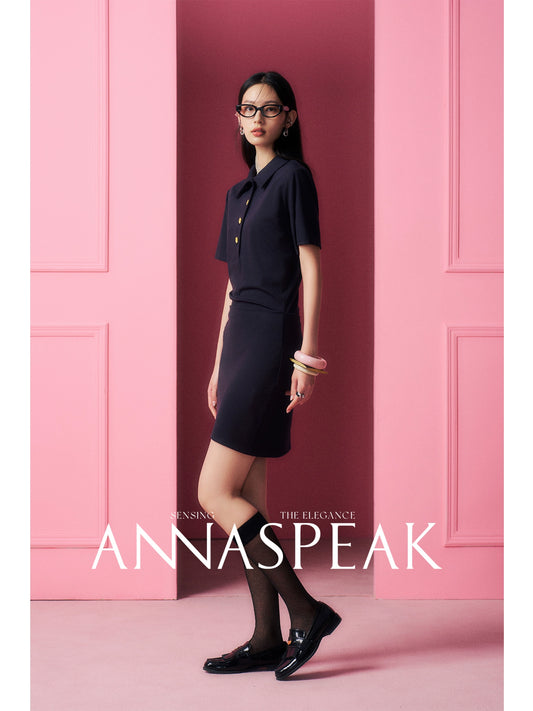 AnnaSpeak Luxury Shirt Collar Short Sleeve Fake Two Piece Short Dress-Fifi
