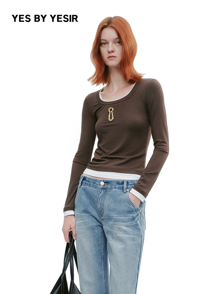 YES BY YESIR round neck slim long-sleeved top - KNIGHTS.