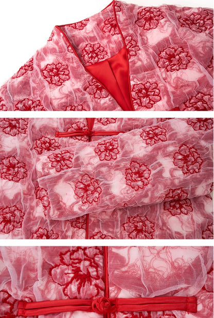 HECO embroidery mesh cardigan long sleeve jacket women - man.