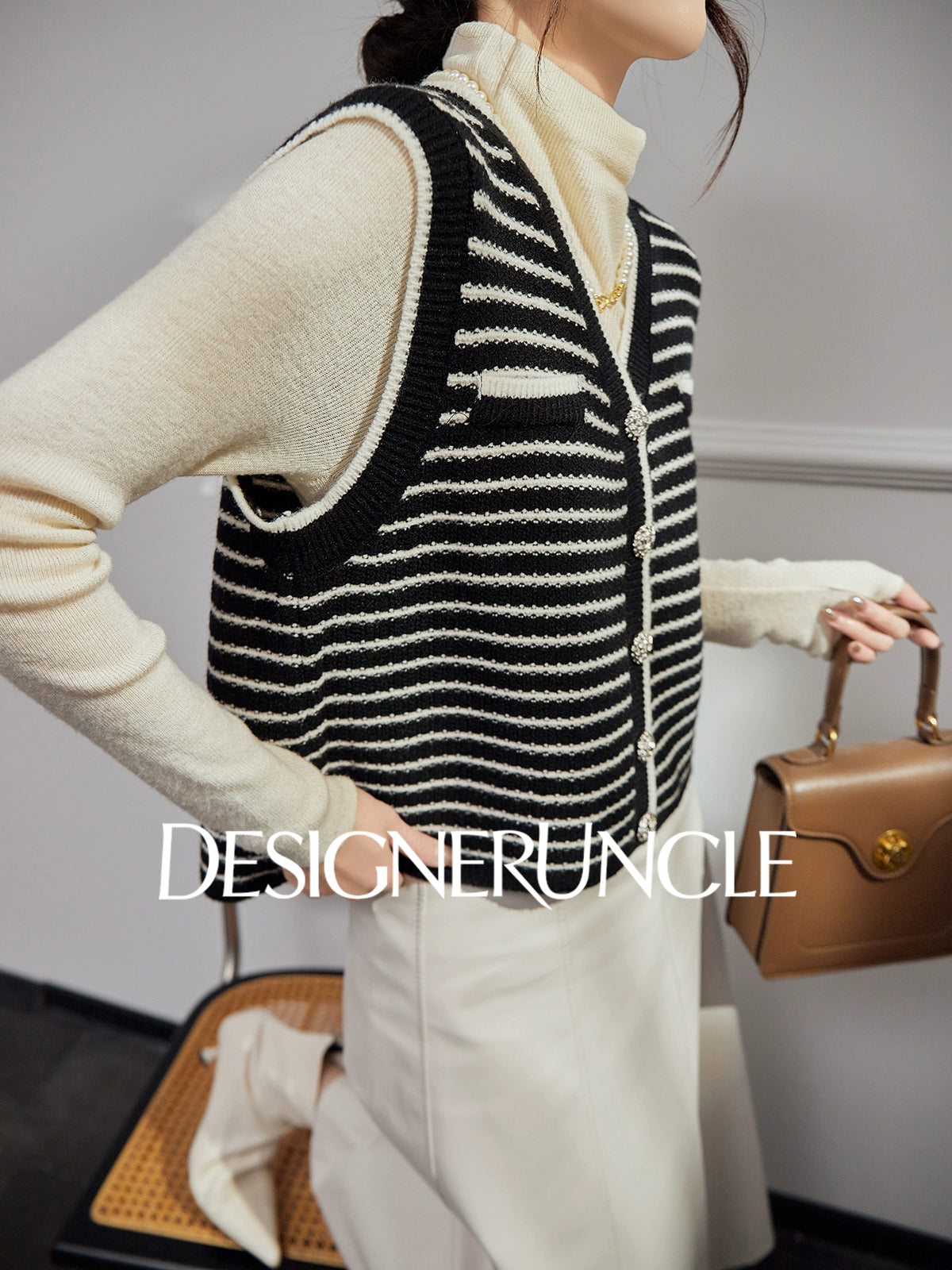 DGU| Striped knitted pullover vest small fragrance light luxury vintage design jacket - Kyle.