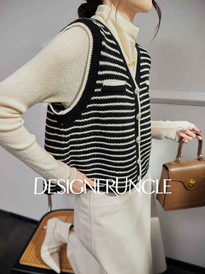 DGU| Striped knitted pullover vest small fragrance light luxury vintage design jacket - Kyle.
