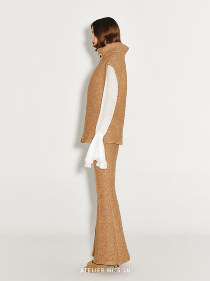 ATELIER MISS LU Wide-shouldered Sheep Wool Knit Sweater - PALVISED