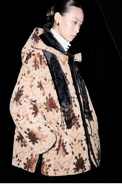 M essential Mackay drop-off jacquard crochet-embroidered hooded puffer jacket - all apere.