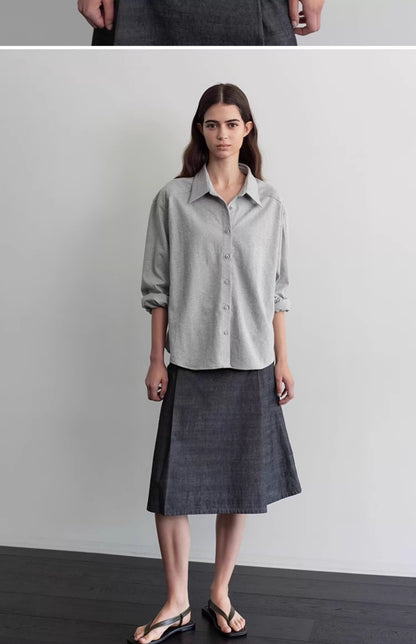 Nothing Written long short sleeve t-shirt cotton shirt-IVY!