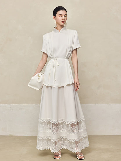 HECO acetate press-pleated cinched waist black white texture t-Shirt - NONE.