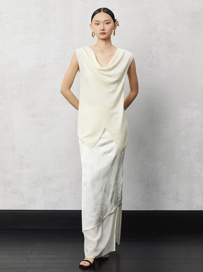 HECO acetate tulle high waisted cascading long skirt summer - lion.