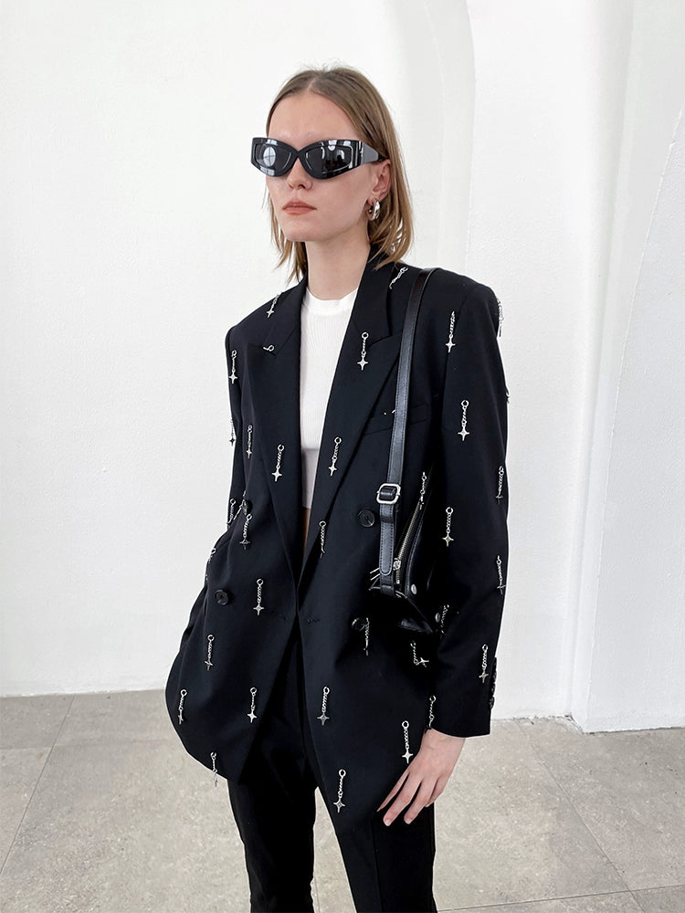 ANNAKIKI Metal Four-pointed Star Pendant Suit Jacket Women-YAGAMI