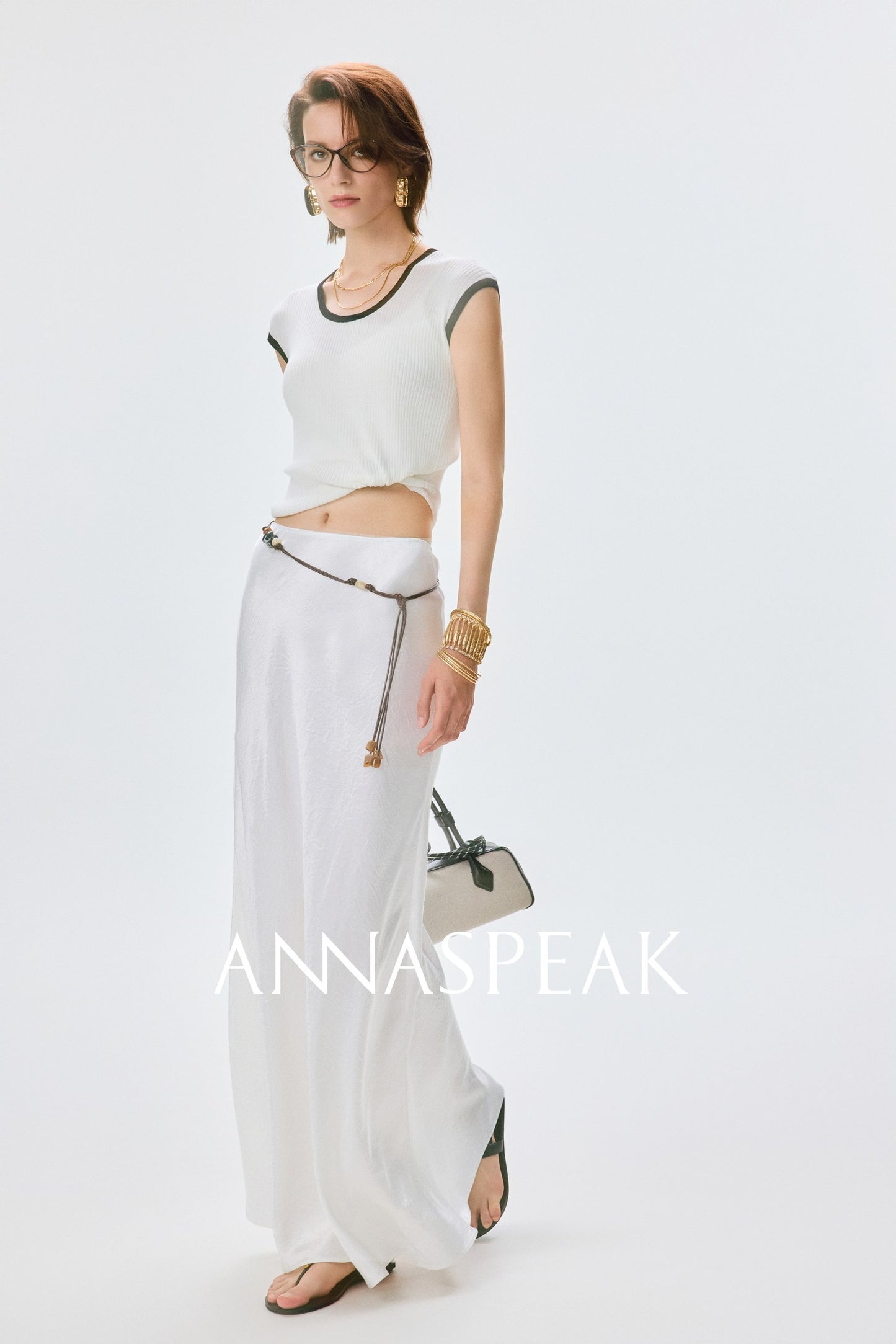 ANNASPEAK cut slightly wrinkled NAIA acetic acid slimming top mermaid skirt-NANA.