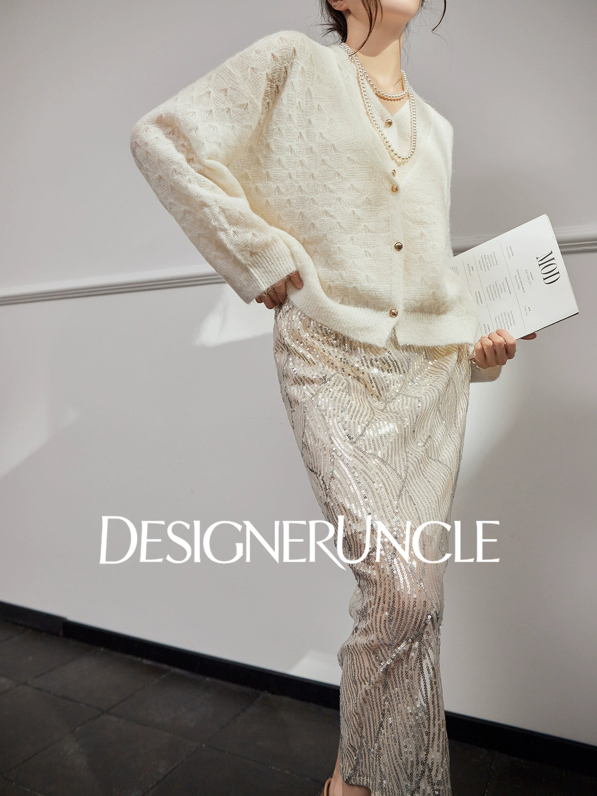 DGU "Mist Fleece" White Cardigan New Hollow Loose Lazy Style Versatile Top - ESTI .