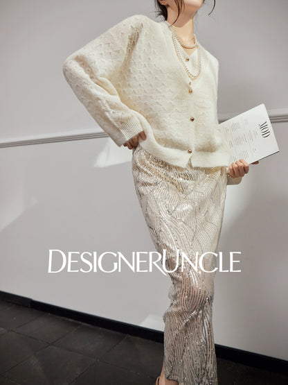 DGU "Mist Fleece" White Cardigan New Hollow Loose Lazy Style Versatile Top - ESTI .