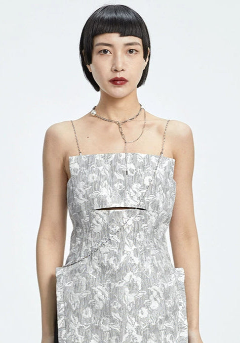 TINY IN chain irregular jacquard camisole women gray top-NANA