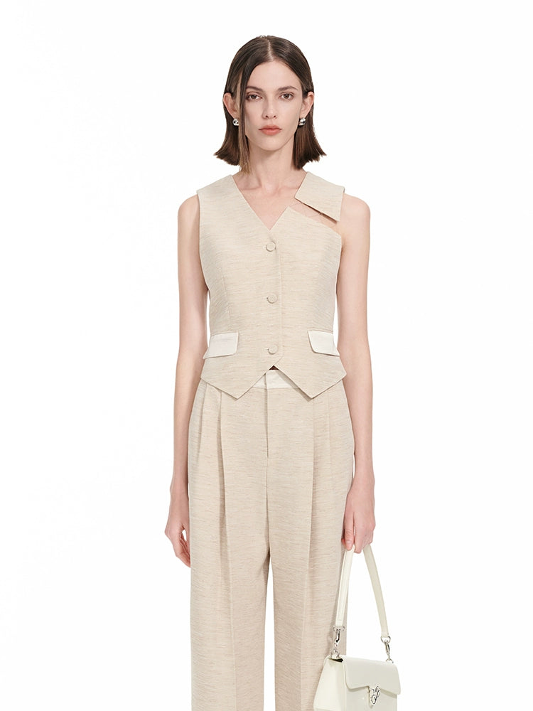 YES BY YESIR | gray dress and beige vest and pant set -CASSIARA.