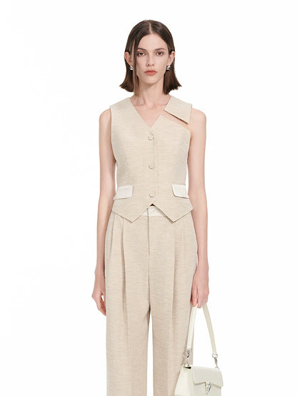YES BY YESIR | gray dress and beige vest and pant set -CASSIARA.