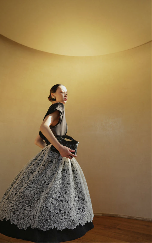 LE VENT&TES AILES French embroidery lace elegant A-line fill skirt-ESME