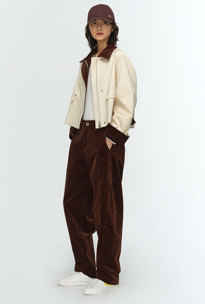 COMME MOI Lu Yan designer new women's contrasting corduroy cargo jacket - FLINCH.