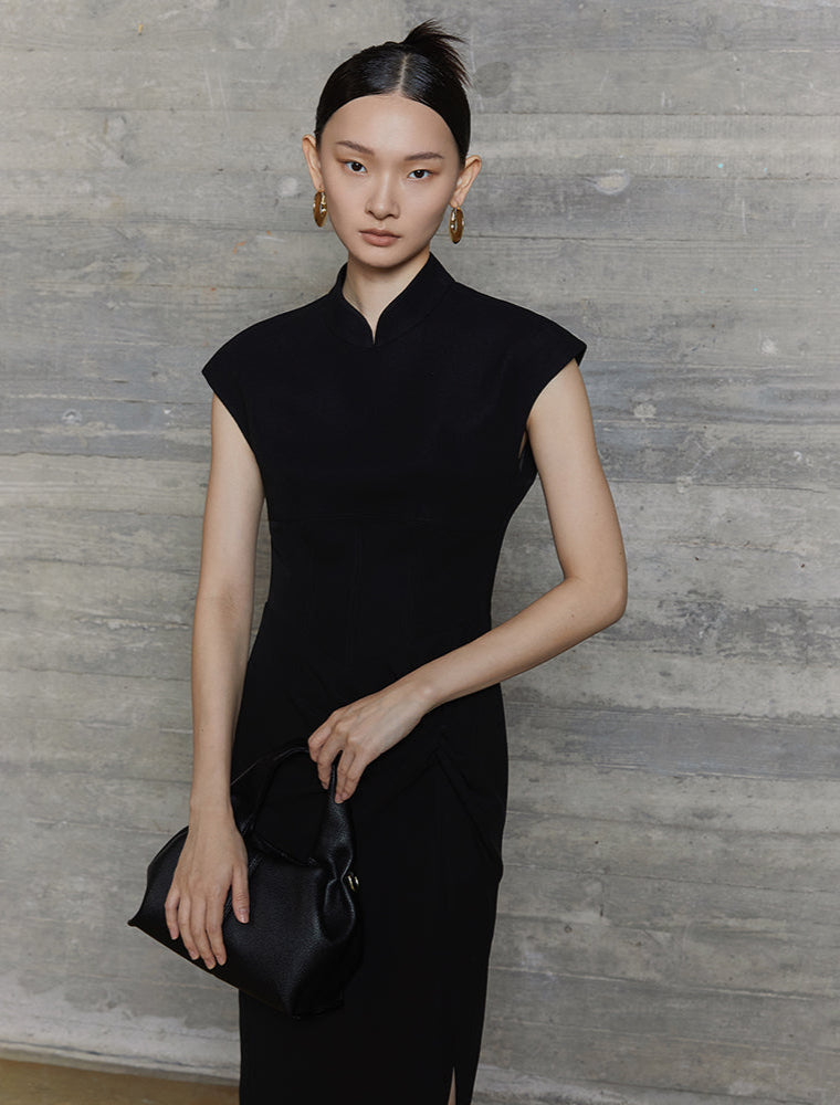 HECO acetate elegant red modified cheongsam dress women - leave.