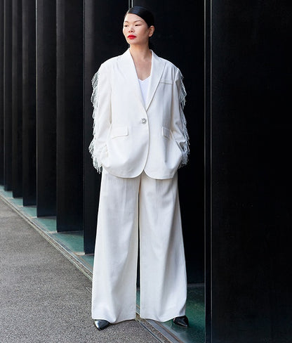 COMME MOI Lv Yan Designer Spring Women's Triacetate White Wide-leg Pants - VIVIAN.