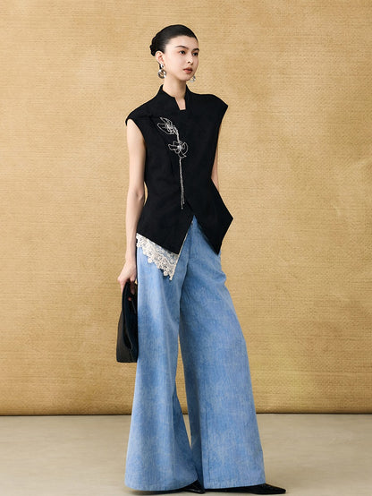 HECO Chinese style asymmetrical hand-embroidered vest top - FORD.