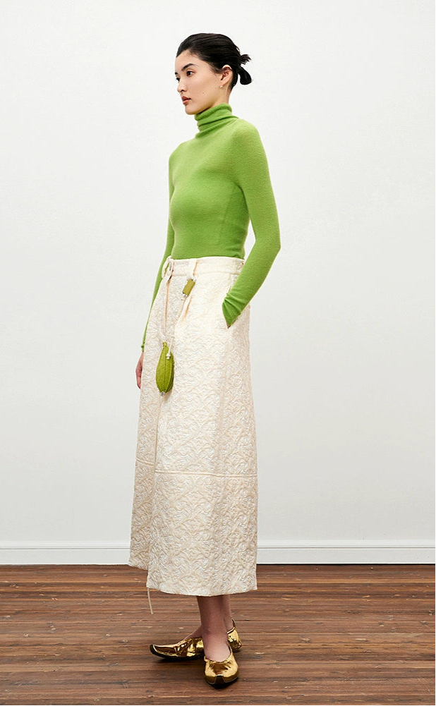 ZHUCHONGYUN Green Turtleneck Slim Knit Top-ARSENE.