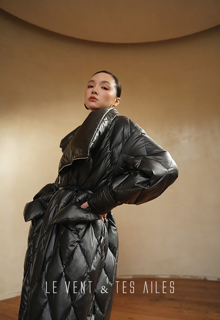 LE VENT&TES AILES Luxury High Cover Pressure Down Long Winter Jacket Coat -SZA