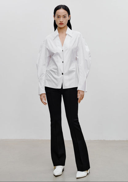 COMME MOI Lu Yan designer's new women's white cotton elastic V-neck commuter shirt - GIFTED.