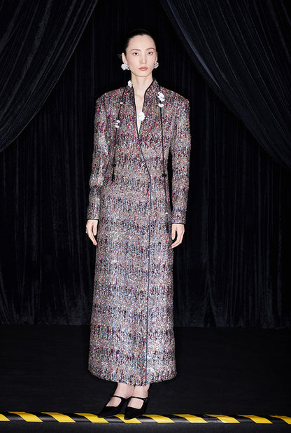 M essential Mackay designer Radiant Night Embroidered Slim Side Dress - TRIBE.