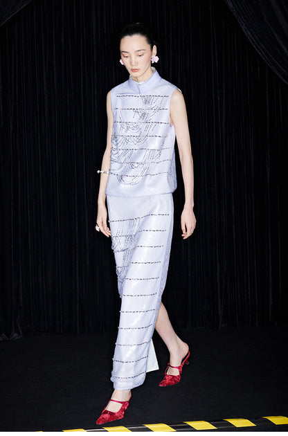 M essential Mackay designer catenary beaded stand-up collar vest - tempaa