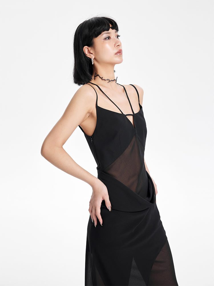 TINY IN Black irregular panelled slip cut-out backless maxi dress -AKIRA