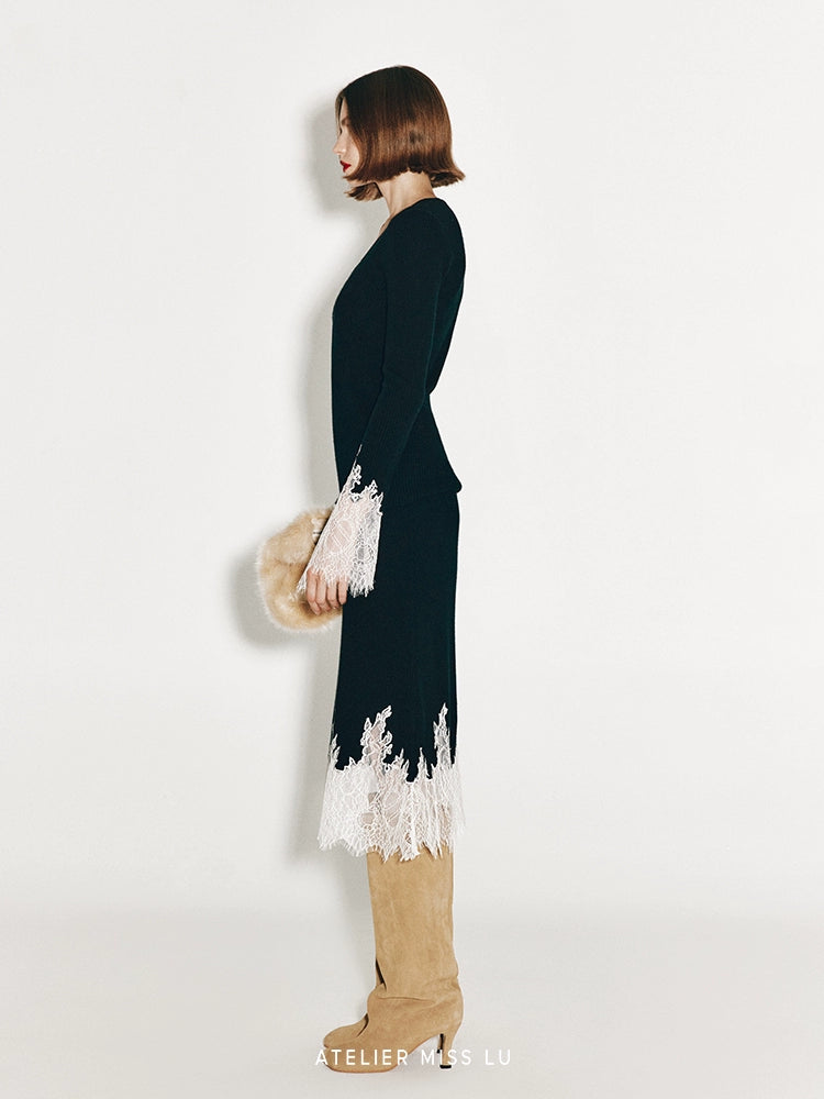 ATELIER MISS LU lace-panelled cashmere and wool-blend top - GLORY.