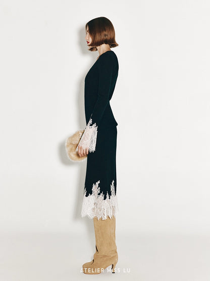 ATELIER MISS LU lace-panelled cashmere and wool-blend top - GLORY.
