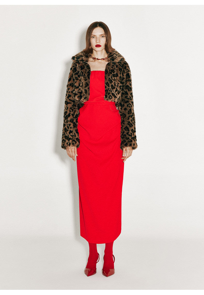 ATELIER MISS LU fall/winter irregular pleated design bandeau red dress -STEVE