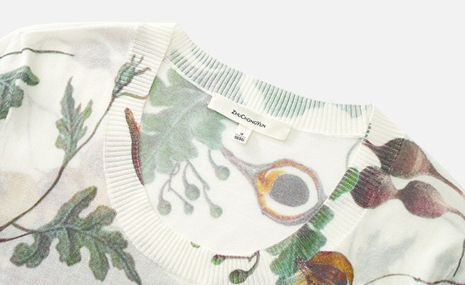 ZHUCHONGYUN Autumn Fruit Feather Thin Slim Knit Top--KOUSHI.