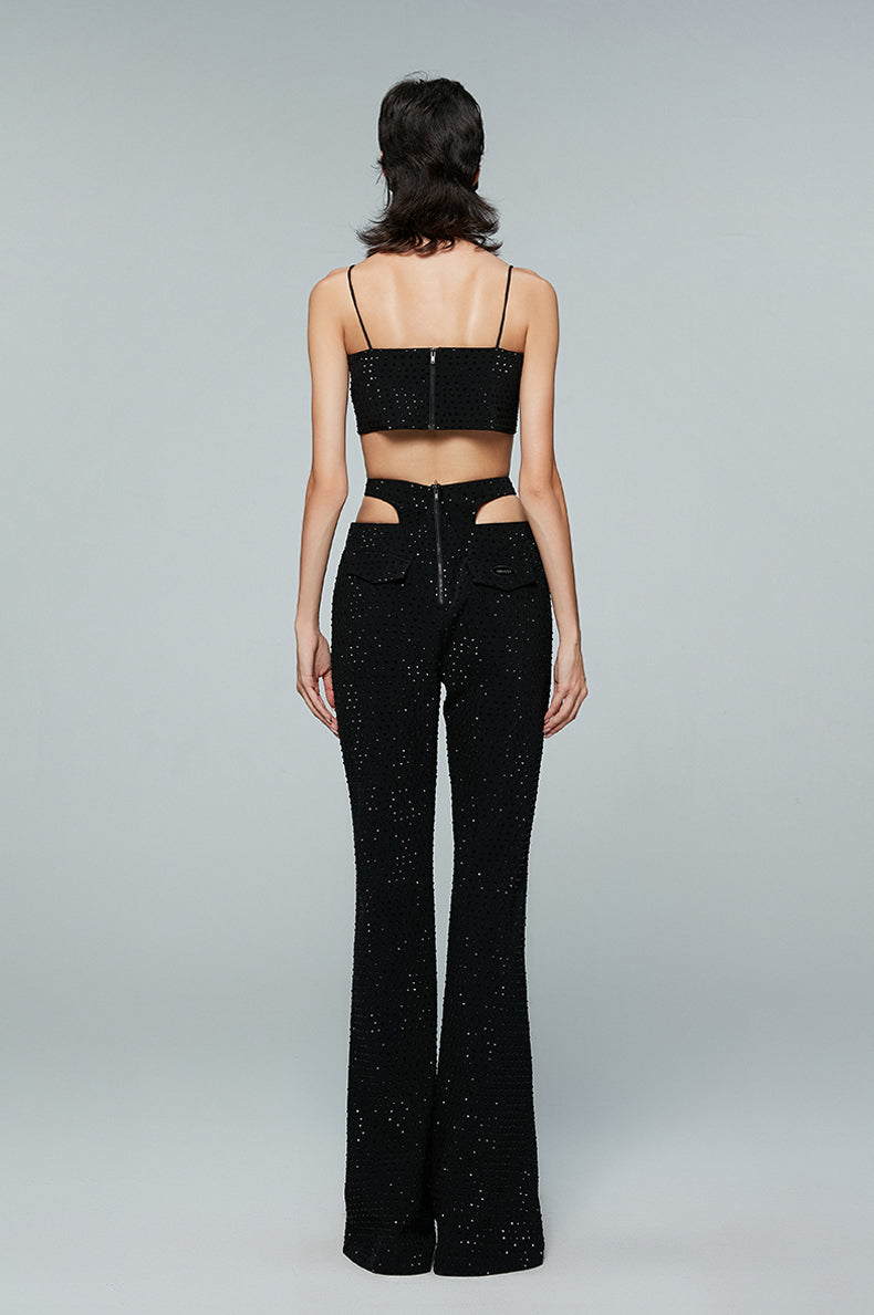 ANNAKIKI Triacetate Hollow Four-pointed Star Full Diamond Bootcut Pants-SATO