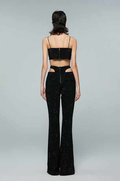 ANNAKIKI Triacetate Hollow Four-pointed Star Full Diamond Bootcut Pants-SATO