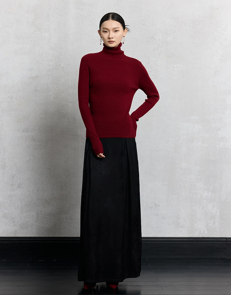 HECO Plain Base Layer Top High Neck black white red apricot Long Sleeve Knit Sweater - nice.