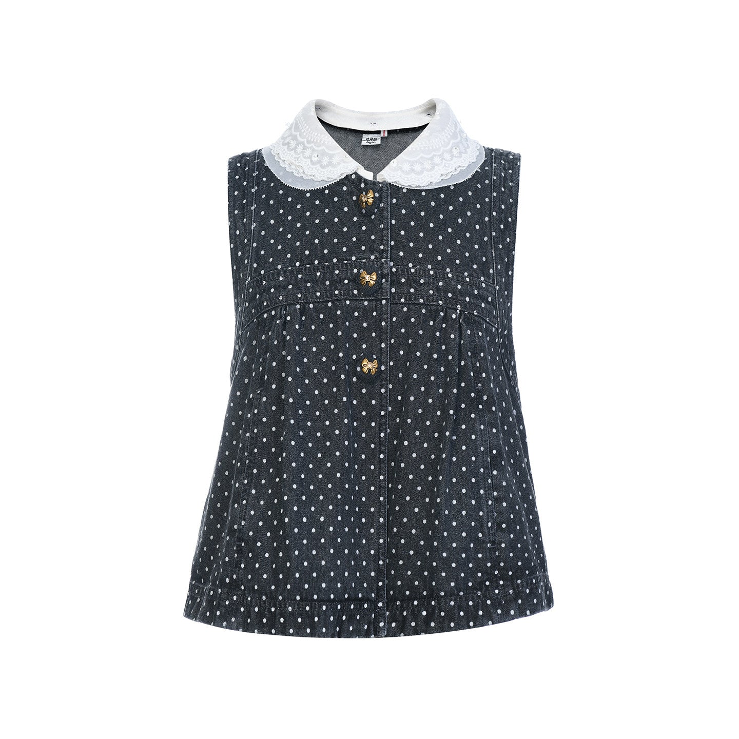FAME Rococo Polka Dot Silhouette A-Line Denim Vest Clip - ULRIC