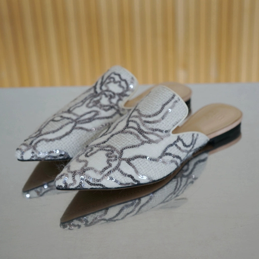 B-FEI glitter flat French women's mules-BRIN.