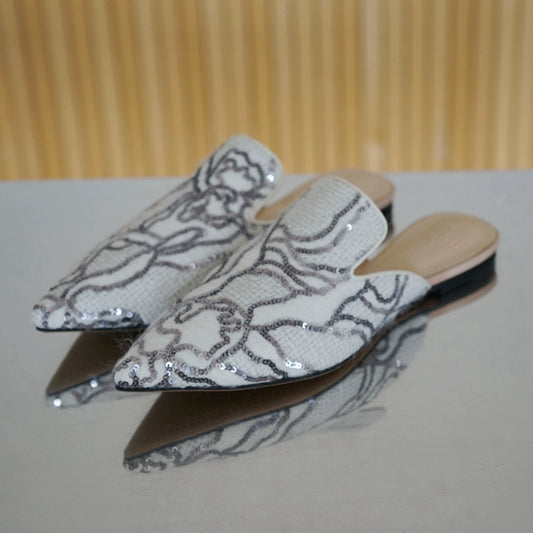 B-FEI glitter flat French women's mules-BRIN.