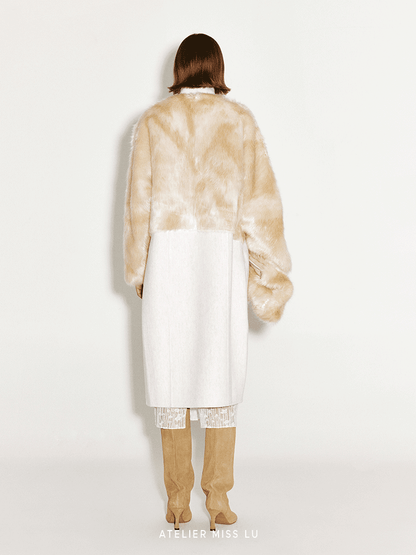 ATELIER MISS LU faux fur patchwork long sheep's wool coat -HECATE.