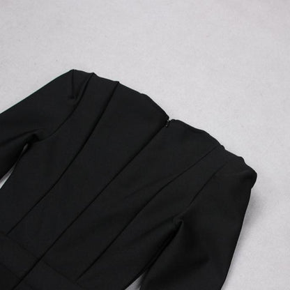 DOLLY Luxury Retro Style Square Collar Long Sleeve Slim Fit Dinner Dress-CAHTIE