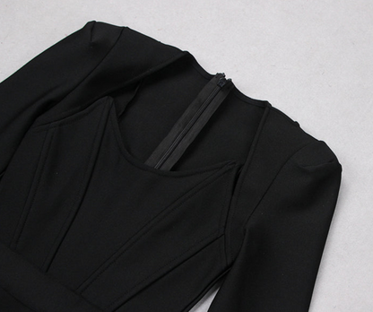 DOLLY Luxury Retro Style Square Collar Long Sleeve Slim Fit Dinner Dress-CAHTIE