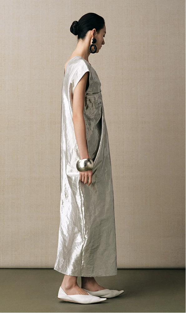 ZHUCHONGYUN silver Chinese silhouette V-neck slimming dress--SAKURA.