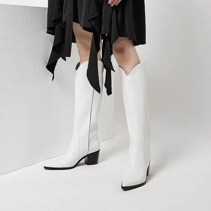 B-FEI black and white simple niche women's long cowboy boots-DAVI.