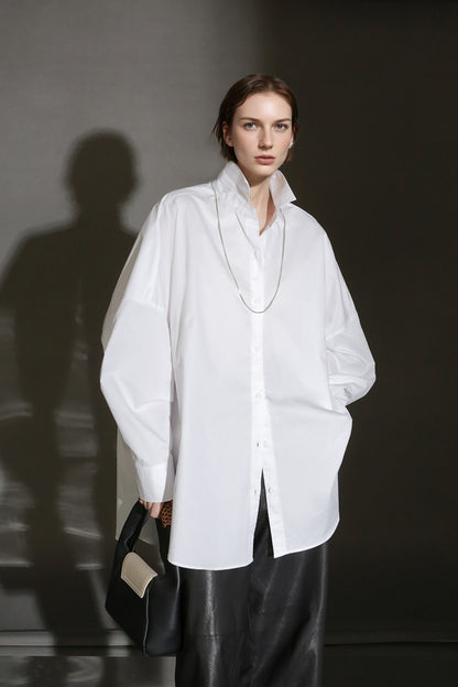 PIAOIN minimalist silhouette commuter shirt oversize versatile loose luxury -COX.