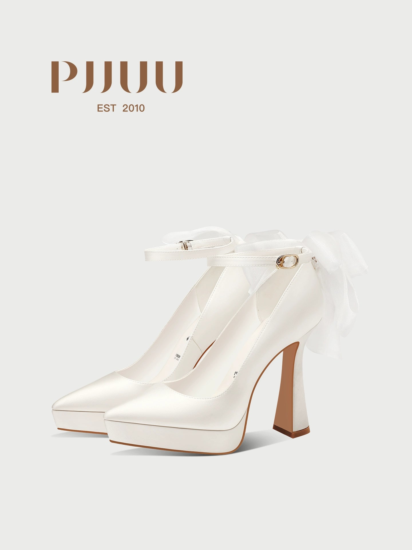 PJJUU white thick high heel ankle strap mary jane shoes - TWITCH.