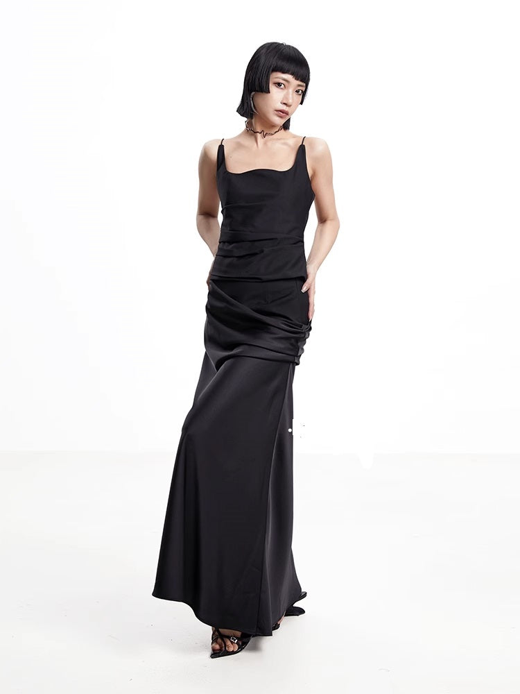 TINY IN w-neck pleated black white back zipper camisole - PIPER