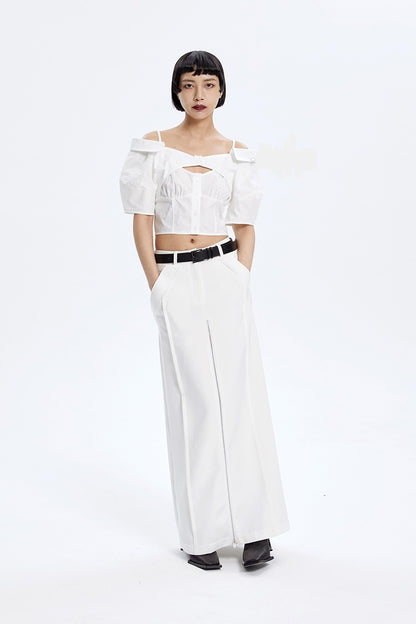 TINY IN zippered slit long straight legs structured seams low waist skirt -TENDO